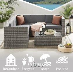Tatton Grey Modular Rattan Garden Furniture Set, Coffee Table. Patio 6 Seats