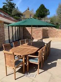 Teak Garden Furniture 10 Seater Double Extending Table And Chair Patio Set