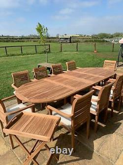 Teak Garden Furniture 10 Seater Double Extending Table And Chair Patio Set