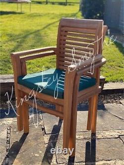 Teak Garden Patio Furniture 8 Seat Single Extending Table + Chair Set + Cushion