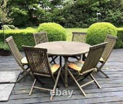 Teak Garden Table & Chairs Garden Furniture Patio Set & Cushions Seats 6 Used
