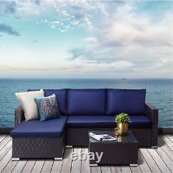 Teamson Home 3 Pcs Garden Furniture, Rattan Table & Sofa Patio Set with Cushions