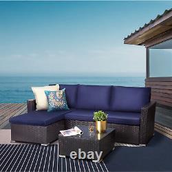 Teamson Home 3 Pcs Garden Furniture, Rattan Table & Sofa Patio Set with Cushions