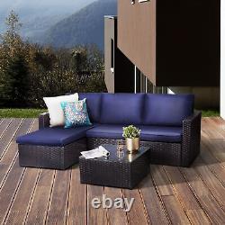 Teamson Home 3 Pcs Garden Furniture, Rattan Table & Sofa Patio Set with Cushions