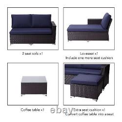 Teamson Home 3 Pcs Garden Furniture, Rattan Table & Sofa Patio Set with Cushions