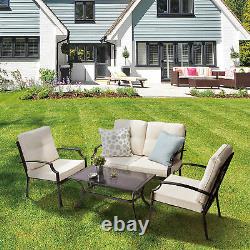 Teamson Home 4 Pcs Garden Patio Furniture Table & 3 Chairs Sofa with Cushions