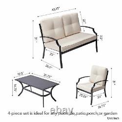 Teamson Home 4 Pcs Garden Patio Furniture Table & 3 Chairs Sofa with Cushions