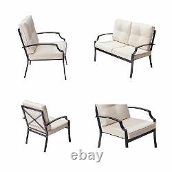 Teamson Home 4 Pcs Garden Patio Furniture Table & 3 Chairs Sofa with Cushions