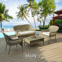 Teamson Home 4 Seater Garden Furniture, Rattan Wicker Table & 4 Chairs Patio Set