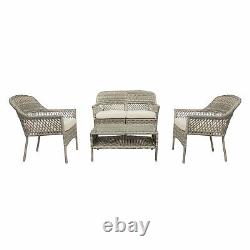 Teamson Home 4 Seater Garden Furniture, Rattan Wicker Table & 4 Chairs Patio Set