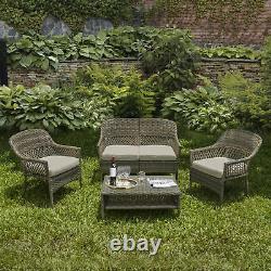 Teamson Home 4 Seater Garden Furniture, Rattan Wicker Table & 4 Chairs Patio Set