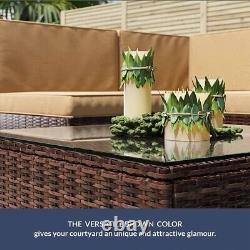 Terracotta Rattan Sofa Corner Settee Garden Patio Conservatory Set Furniture