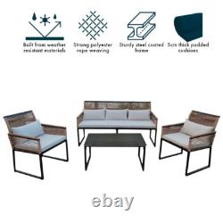 Tuscany 5 Seater Steel & Rope Garden Sofa & Table Set Furniture Patio Balcony
