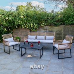 Tuscany 5 Seater Steel & Rope Garden Sofa & Table Set Furniture Patio Balcony