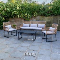 Tuscany 5 Seater Steel & Rope Garden Sofa & Table Set Furniture Patio Balcony