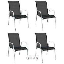 VidaXL 4x Stackable Garden Chairs Steel and Textilene Black Patio Dining Chair