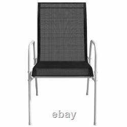 VidaXL 4x Stackable Garden Chairs Steel and Textilene Black Patio Dining Chair