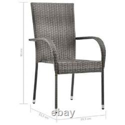 VidaXL 6x Stackable Outdoor Chairs Grey Poly Rattan Patio Garden Dining Seat