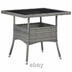 VidaXL Outdoor Garden Yard Dining Table Grey Poly Rattan and Glass Furniture