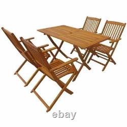 VidaXL Solid Acacia Wood Outdoor Dining Set 5 Piece Garden Folding Table Chair