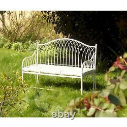 Vintage Gothic Style Cream Metal Folding Patio Garden Furniture Seat Bench