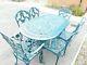 Vintage Metal Garden Table Six Chairs Cast Alloy Outdoor Patio Furniture Set