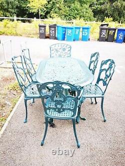 Vintage Metal Garden Table Six Chairs Cast Alloy Outdoor Patio Furniture Set
