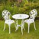 White Bistro Set Outdoor Patio Garden Furniture Table And 2 Chairs Metal