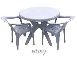 White Patio Garden Furniture Set, table plus two plastic patio chairs