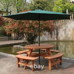 Wooden 8 Seater Garden Furniture Set Round Table & 4 Benches Seats Outdoor Patio