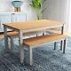 Wooden Dining Table & 2 Bench Chairs 4 Seat -garden Patio Restaurant Furniture