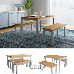 Wooden Dining Table & 2 Bench Chairs 4 Seat -Garden Patio Restaurant Furniture