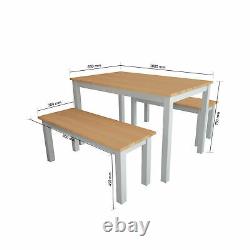 Wooden Dining Table & 2 Bench Chairs 4 Seat -Garden Patio Restaurant Furniture