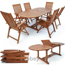 Wooden Garden Furniture Set VANAMO Dining Table Chairs Outdoor Patio Oval Wood