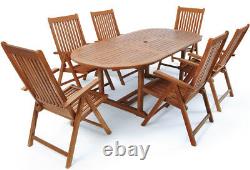 Wooden Garden Furniture Set VANAMO Dining Table Chairs Outdoor Patio Oval Wood