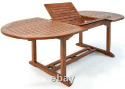 Wooden Garden Furniture Set VANAMO Dining Table Chairs Outdoor Patio Oval Wood