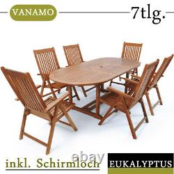 Wooden Garden Furniture Set VANAMO Dining Table Chairs Outdoor Patio Oval Wood