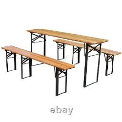 Wooden German Beer Table Bench Set Pub Party Patio Garden Furniture Trestle Legs