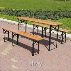 Wooden German Beer Table Bench Set Pub Party Patio Garden Furniture Trestle Legs