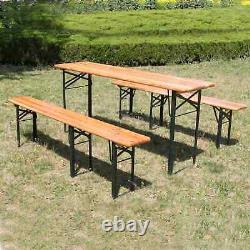 Wooden German Beer Table Bench Set Pub Party Patio Garden Furniture Trestle Legs