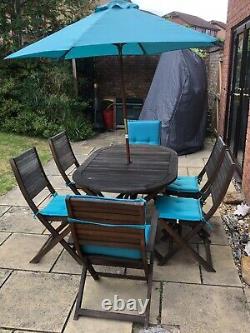 Wooden Table / 6 Chairs / Umbrella & Stand Garden Furniture Patio Set (yeovil)