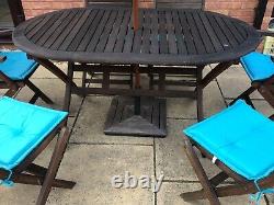Wooden Table / 6 Chairs / Umbrella & Stand Garden Furniture Patio Set (yeovil)