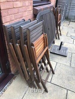 Wooden Table / 6 Chairs / Umbrella & Stand Garden Furniture Patio Set (yeovil)